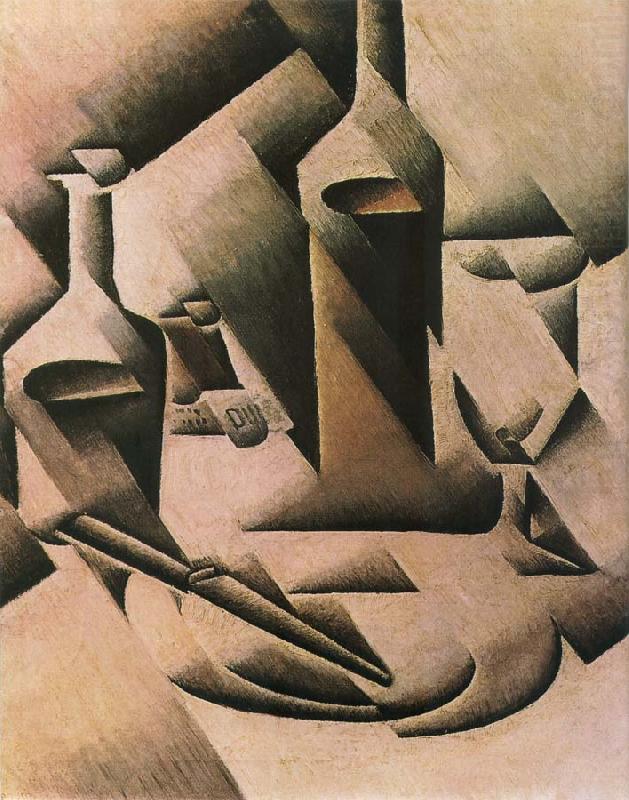 Still life botrtle and knife, Juan Gris